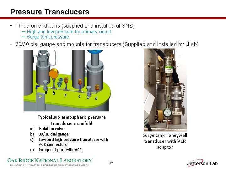 Pressure Transducers • Three on end cans (supplied and installed at SNS) － High