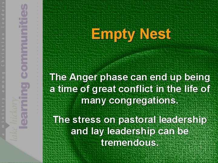 Empty Nest The Anger phase can end up being a time of great conflict