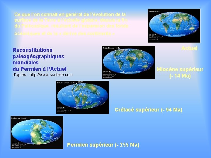 Ce que l’on connaît en général de l’évolution de la surface de la Terre