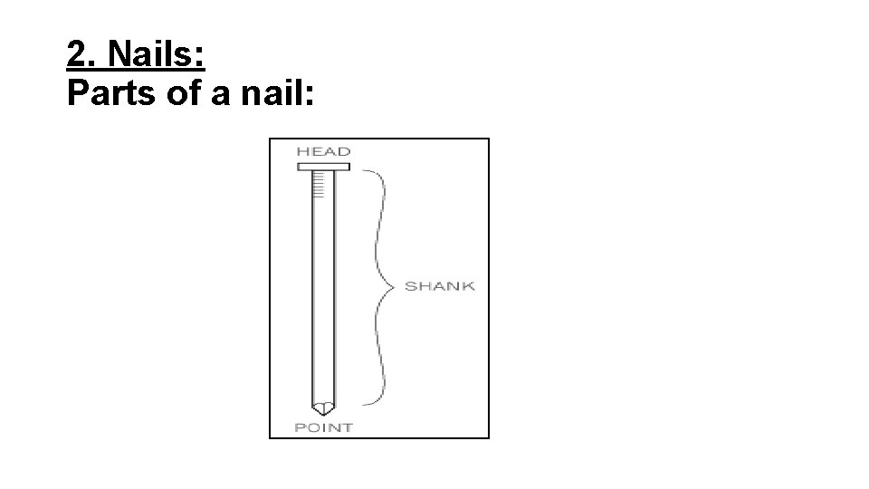2. Nails: Parts of a nail: 