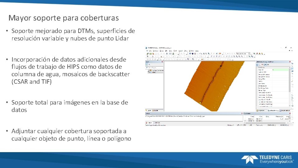 Mayor soporte para coberturas • Soporte mejorado para DTMs, superficies de resolución variable y