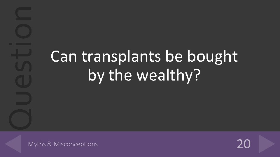 Question Can transplants be bought by the wealthy? Myths & Misconceptions 20 