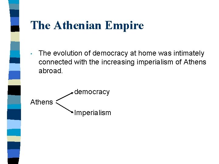 The Athenian Empire • The evolution of democracy at home was intimately connected with