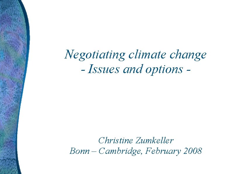 Negotiating climate change - Issues and options - Christine Zumkeller Bonn – Cambridge, February