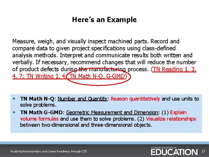 Here’s an Example Measure, weigh, and visually inspect machined parts. Record and compare data