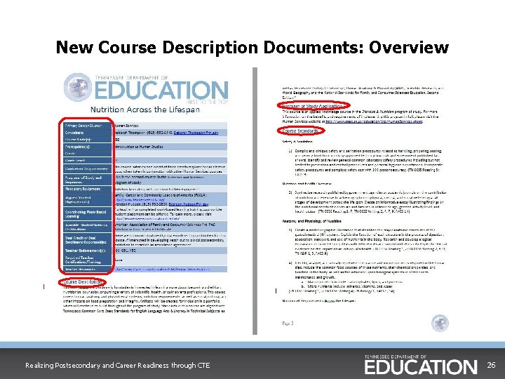 New Course Description Documents: Overview Realizing Postsecondary and Career Readiness through CTE 26 