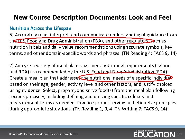 New Course Description Documents: Look and Feel Nutrition Across the Lifespan 5) Accurately read,