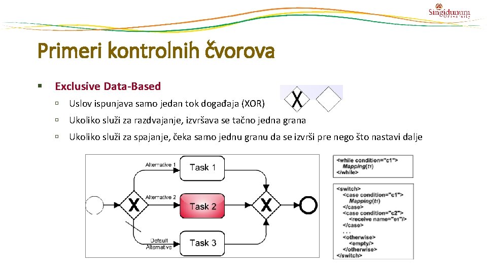 Primeri kontrolnih čvorova § Exclusive Data-Based Uslov ispunjava samo jedan tok događaja (XOR) Ukoliko