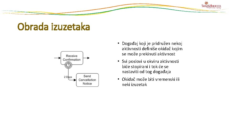 Obrada izuzetaka • Događaj koji je pridružen nekoj aktivnosti definiše okidač kojim se može