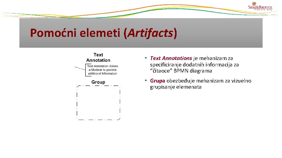 Pomoćni elemeti (Artifacts) • Text Annotations je mehanizam za specificiranje dodatnih informacija za “čitaoce”