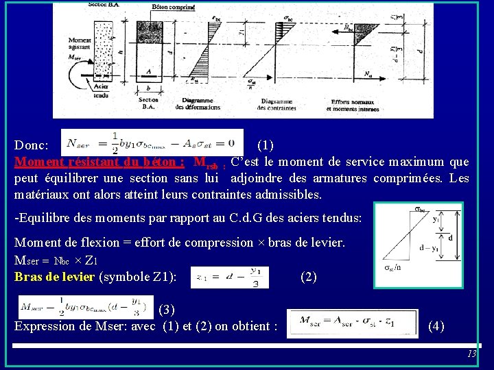 Donc: (1) Moment résistant du béton : Mrsb : C’est le moment de service