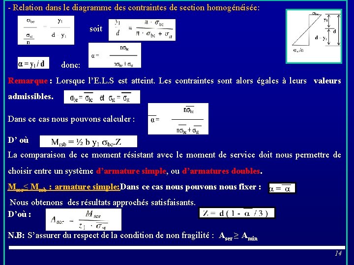 - Relation dans le diagramme des contraintes de section homogénéisée: soit donc: Remarque :