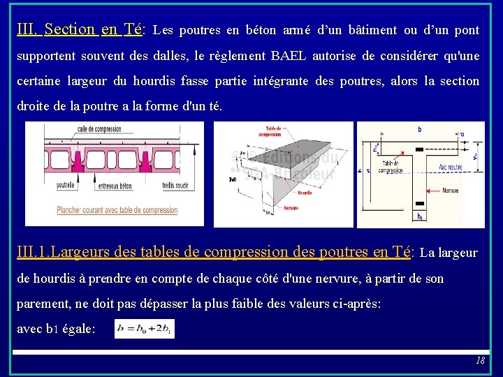 III. Section en Té: Les poutres en béton armé d’un bâtiment ou d’un pont