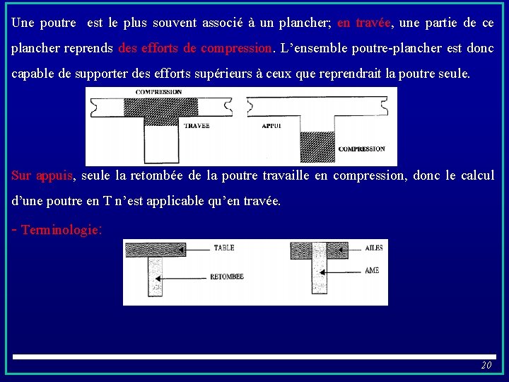 Une poutre est le plus souvent associé à un plancher; en travée, une partie