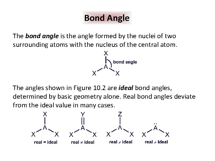 Bond Angle The bond angle is the angle formed by the nuclei of two