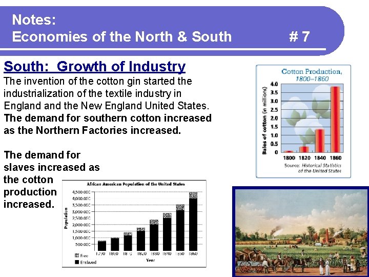 Notes: Economies of the North & South: Growth of Industry The invention of the