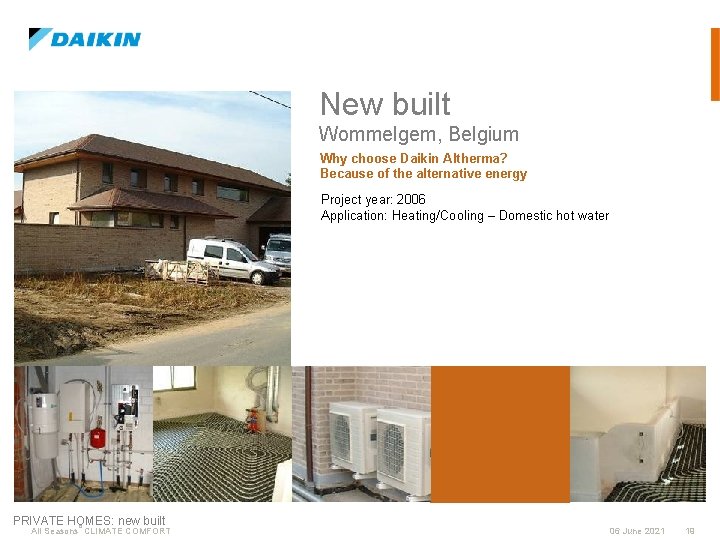 New built Wommelgem, Belgium Why choose Daikin Altherma? Because of the alternative energy Project