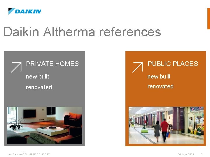 Daikin Altherma references PRIVATE HOMES PUBLIC PLACES new built renovated All Seasons ° CLIMATE