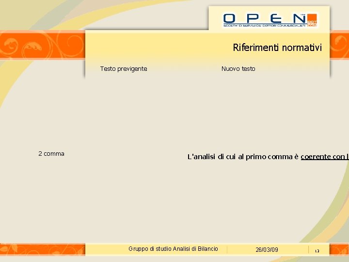 Riferimenti normativi Testo previgente 2 comma Nuovo testo L'analisi di cui al primo comma