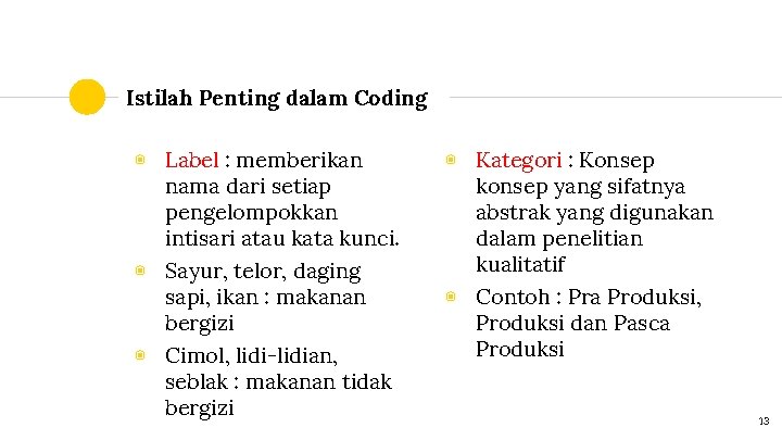 Istilah Penting dalam Coding ◉ Label : memberikan nama dari setiap pengelompokkan intisari atau