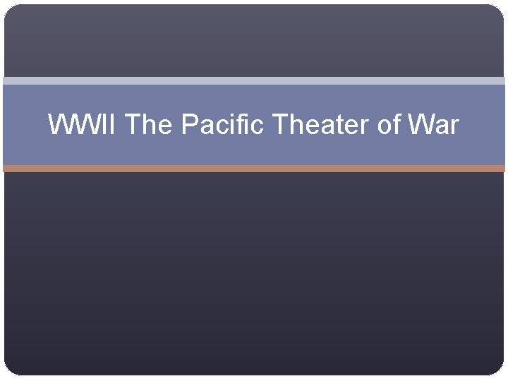 WWII The Pacific Theater of War 