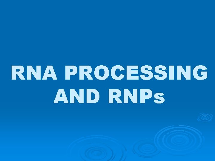 RNA PROCESSING AND RNPs 