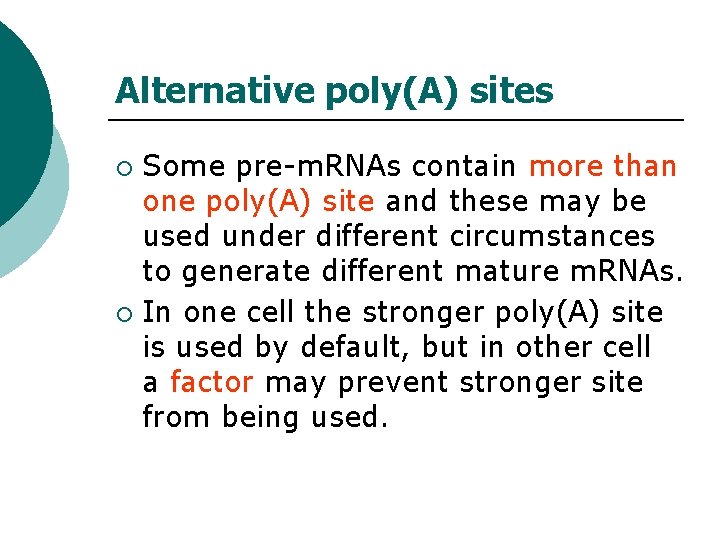 Alternative poly(A) sites Some pre-m. RNAs contain more than one poly(A) site and these