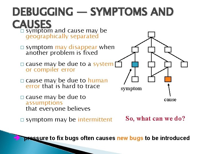 DEBUGGING — SYMPTOMS AND CAUSES symptom and cause may be � � � geographically DEBUGGING — SYMPTOMS AND CAUSES symptom and cause may be � � � geographically