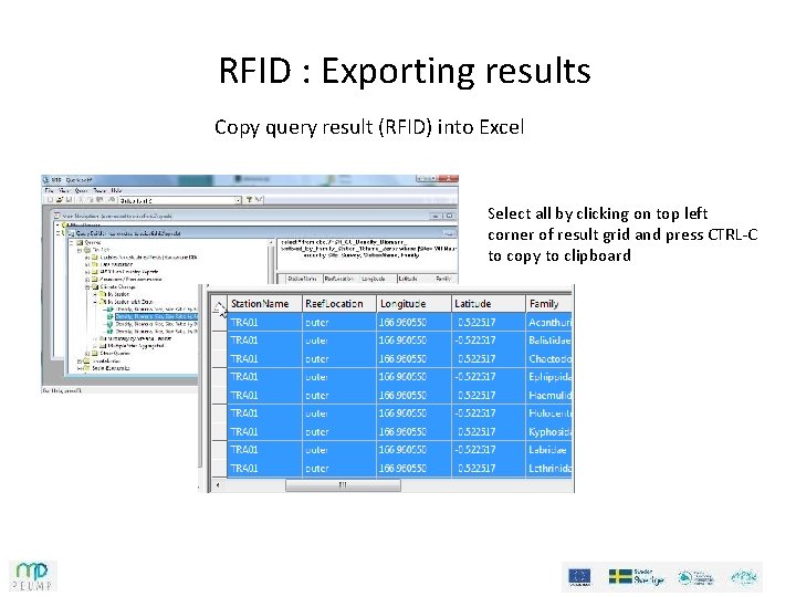 RFID : Exporting results Copy query result (RFID) into Excel Select all by clicking RFID : Exporting results Copy query result (RFID) into Excel Select all by clicking
