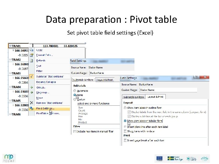 Data preparation : Pivot table Set pivot table field settings (Excel) Data preparation : Pivot table Set pivot table field settings (Excel)