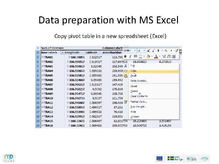 Data preparation with MS Excel Copy pivot table in a new spreadsheet (Excel) Data preparation with MS Excel Copy pivot table in a new spreadsheet (Excel)