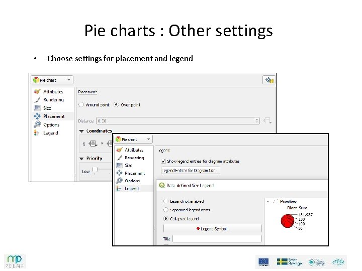 Pie charts : Other settings • Choose settings for placement and legend Pie charts : Other settings • Choose settings for placement and legend