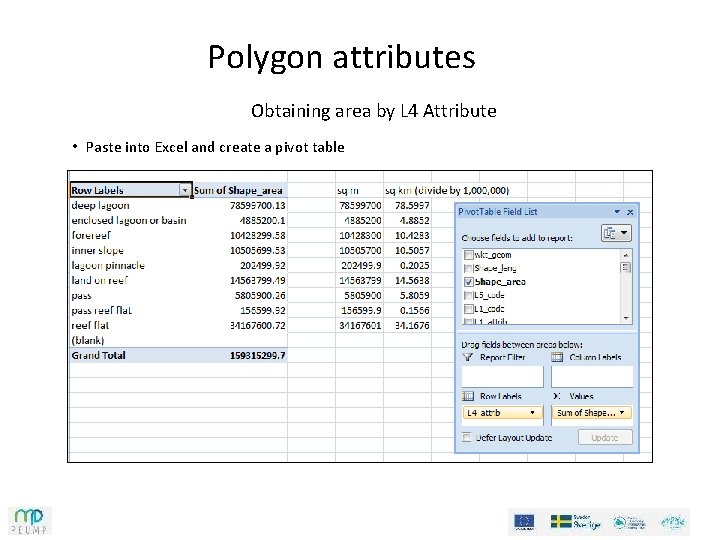 Polygon attributes Obtaining area by L 4 Attribute • Paste into Excel and create Polygon attributes Obtaining area by L 4 Attribute • Paste into Excel and create