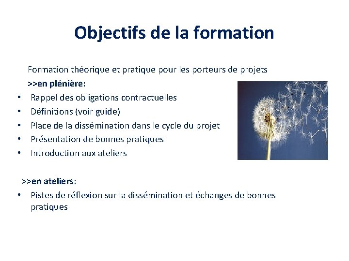 Objectifs de la formation • • • Formation théorique et pratique pour les porteurs