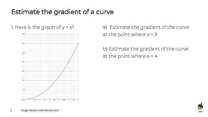 Estimate the gradient of a curve 1. Here is the graph of y =