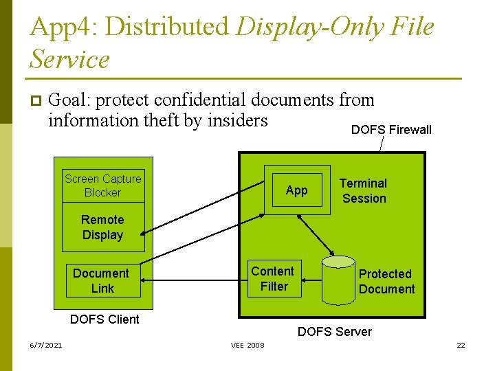 App 4: Distributed Display-Only File Service p Goal: protect confidential documents from information theft App 4: Distributed Display-Only File Service p Goal: protect confidential documents from information theft