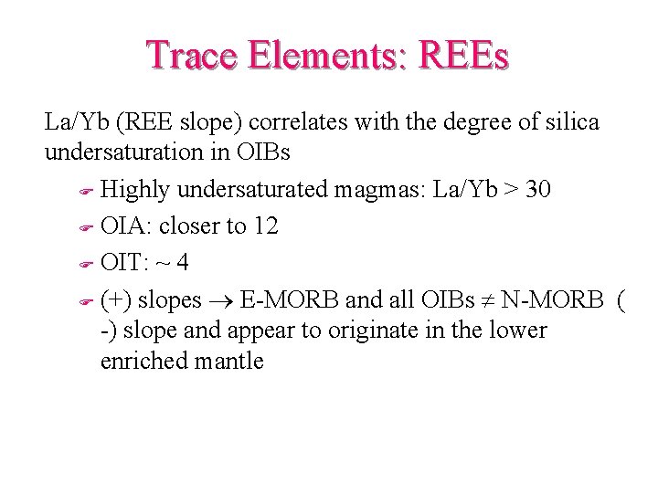 Trace Elements: REEs La/Yb (REE slope) correlates with the degree of silica undersaturation in