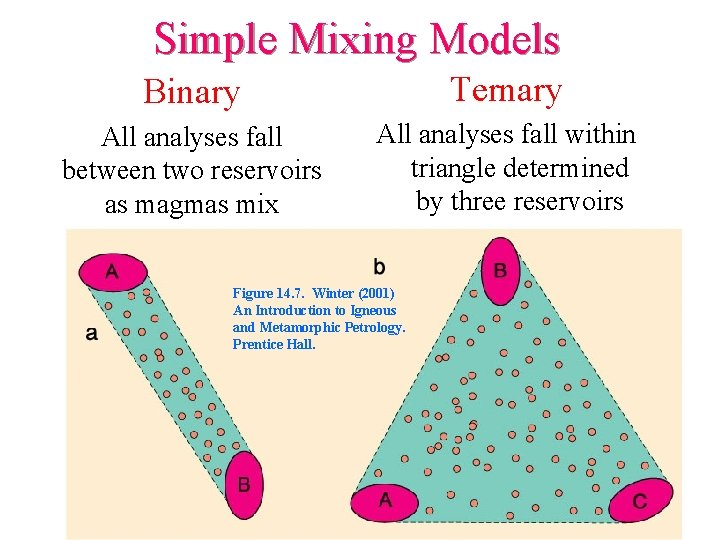 Simple Mixing Models Binary Ternary All analyses fall between two reservoirs as magmas mix