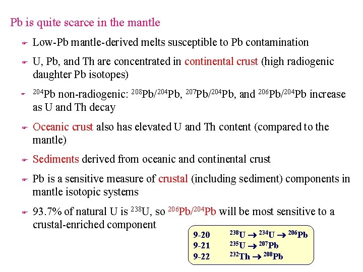 Pb is quite scarce in the mantle F F F F Low-Pb mantle-derived melts