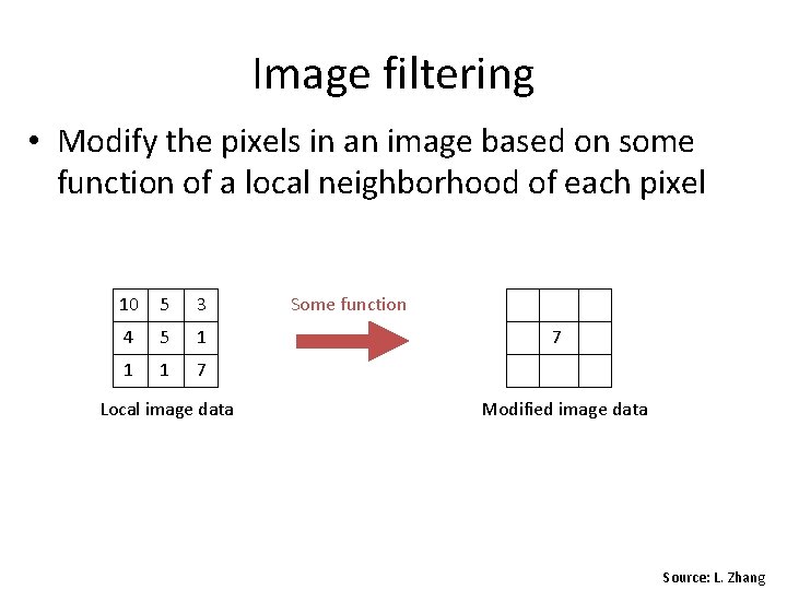 Image filtering • Modify the pixels in an image based on some function of