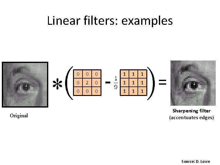 Linear filters: examples * Original 0 0 2 0 0 - 1 1 1