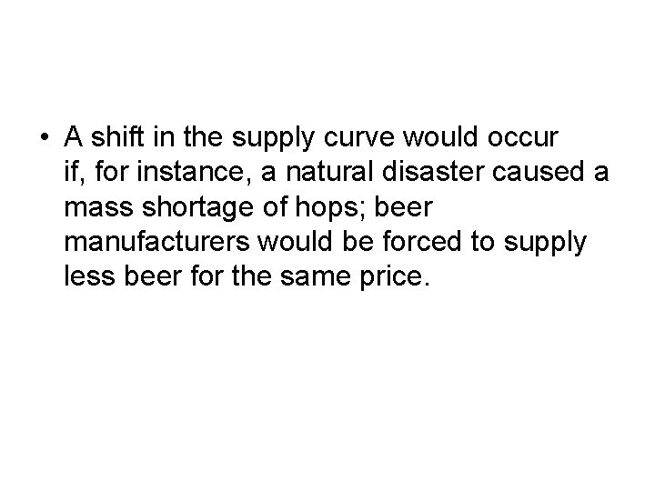  • A shift in the supply curve would occur if, for instance, a