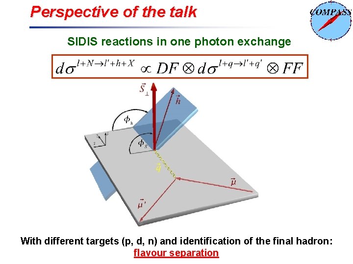 Perspective of the talk SIDIS reactions in one photon exchange With different targets (p,