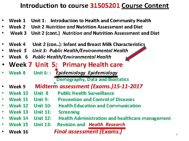 Introduction to course 31505201 Course Content • Week 1 Unit 1: Introduction to Health