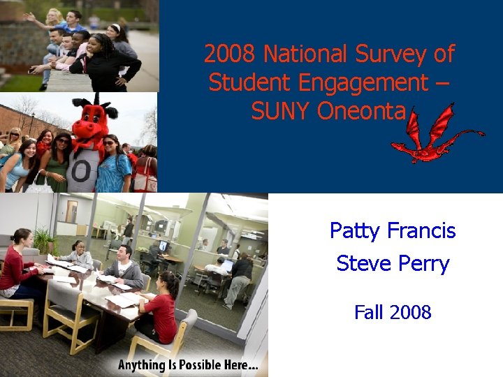 2008 National Survey of Student Engagement – SUNY Oneonta Patty Francis Steve Perry Fall