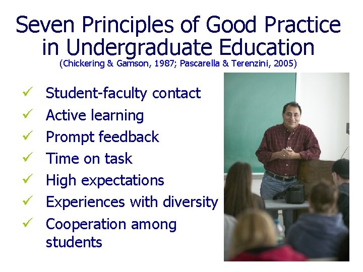 Seven Principles of Good Practice in Undergraduate Education (Chickering & Gamson, 1987; Pascarella &