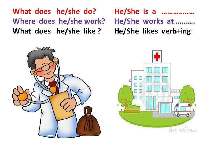 What does he/she do? Where does he/she work? What does he/she like ? He/She