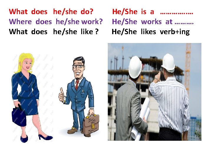 What does he/she do? Where does he/she work? What does he/she like ? He/She
