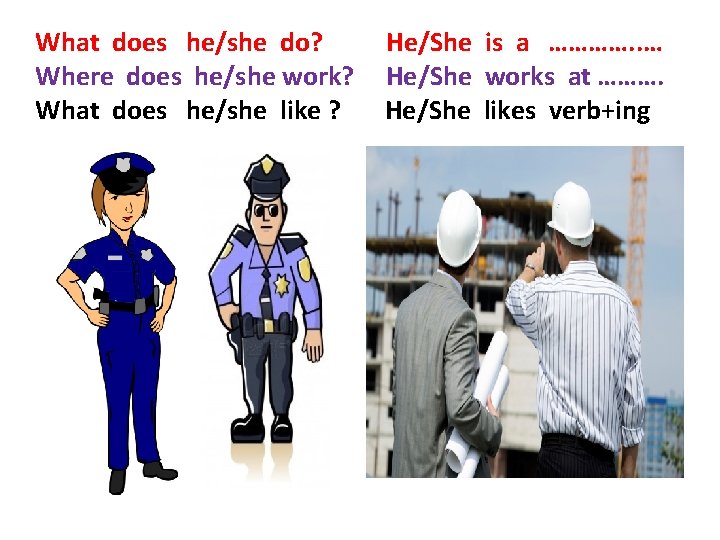 What does he/she do? Where does he/she work? What does he/she like ? He/She