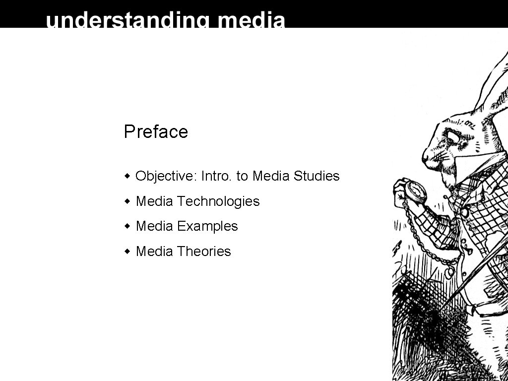 Preface Objective: Intro. to Media Studies Media Technologies Media Examples Media Theories 